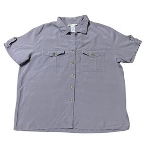 Womens Vintage Anna and Frank Purple Greyish Silk Button Up Shirt Size XL